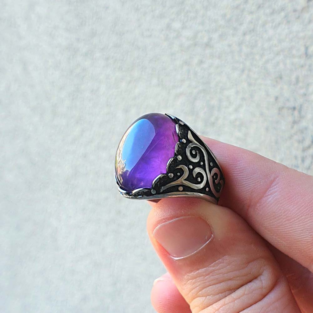 Mens amethyst clearance silver ring